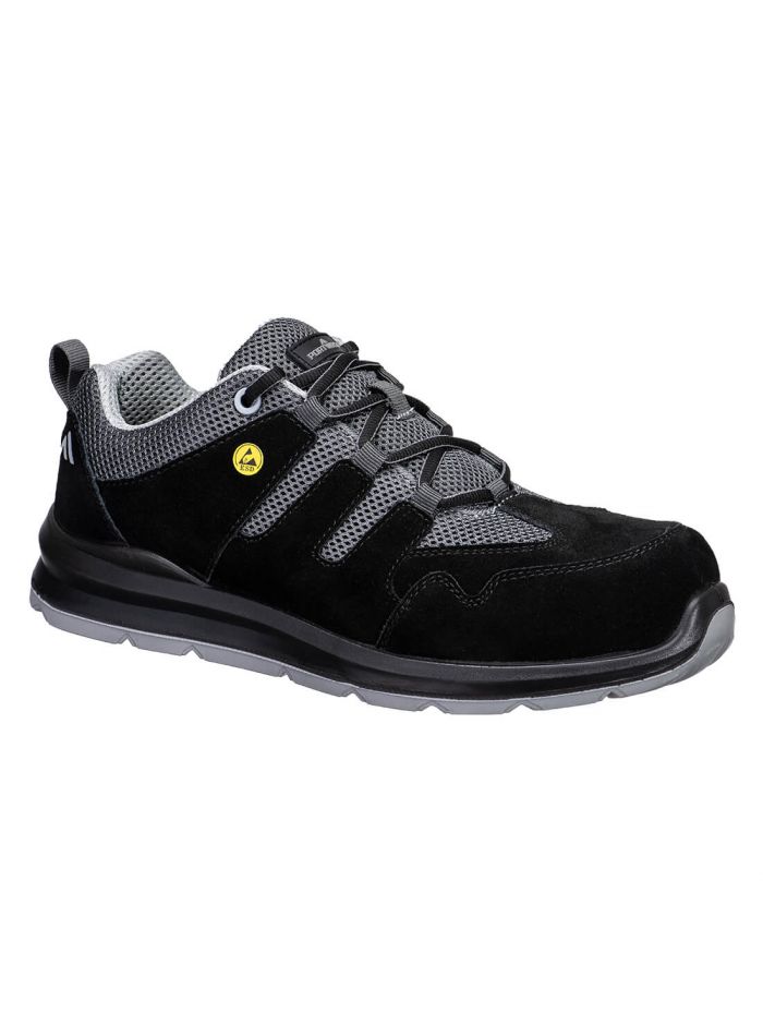 Composite Cow Suede Leather Trainer S1 ESD SR FO, 36, , Black/Grey