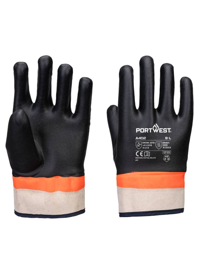 Grip PVC Sandy Double Dipped Glove , L, R, Black/Orange