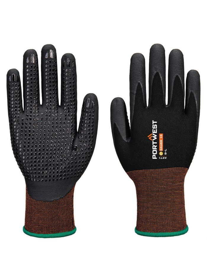 GP Grip 15 Nitrile Micro Foam Dotted Glove, L, R, Black