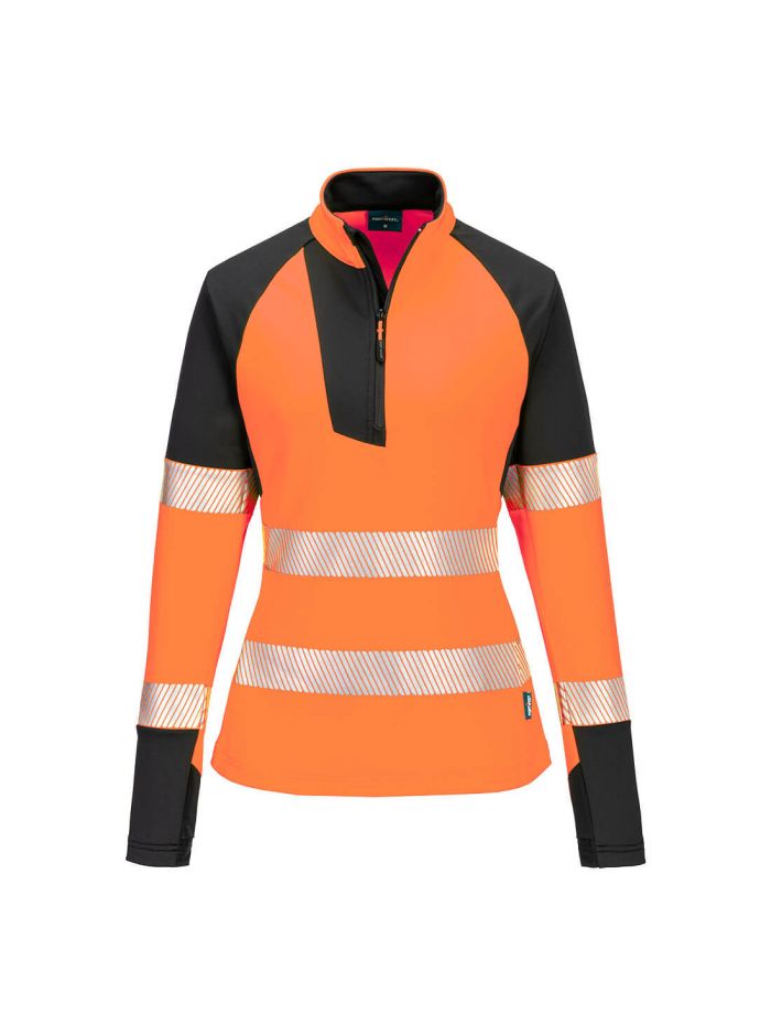 PW3 Hi-Vis Women's 1/4 Zip Sweatshirt, L, R, Orange/Black