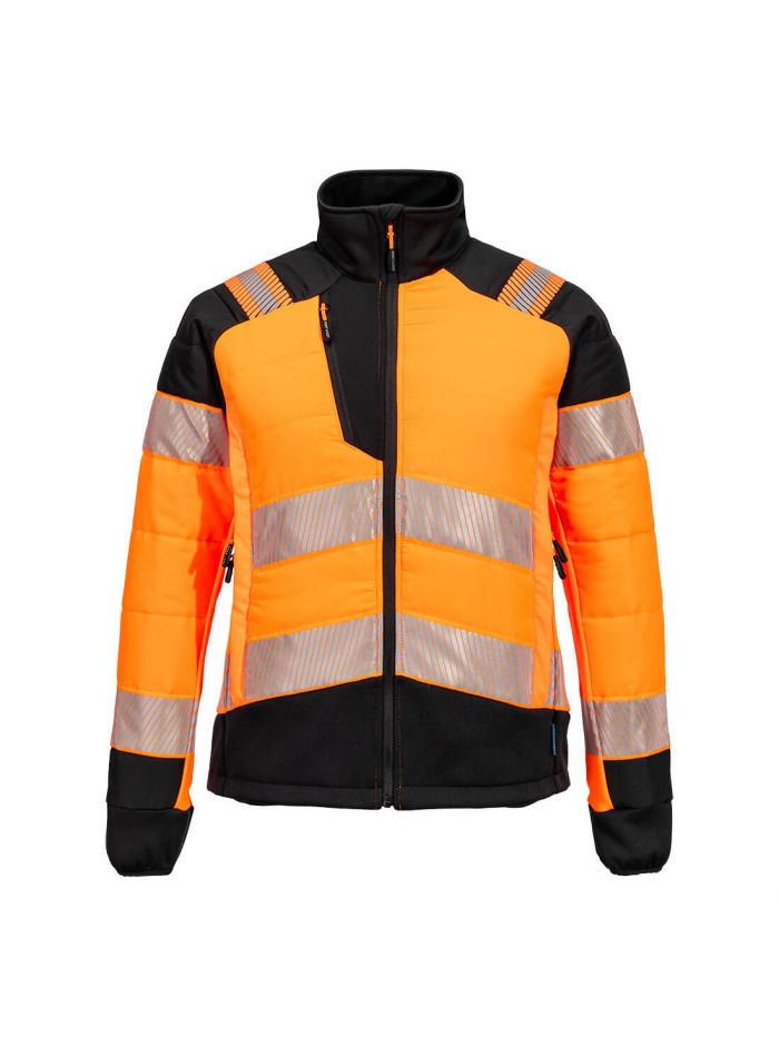 PW3 Hi-Vis Women's Hybrid Baffle Jacket, L, R, Orange/Black