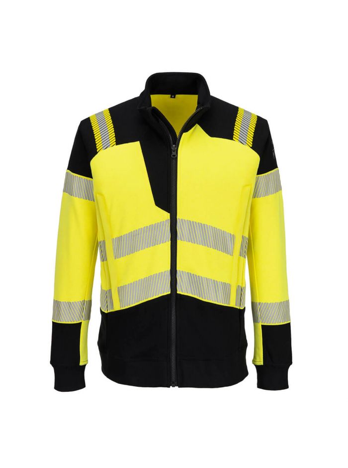 PW3 Modaflame Knit Hi-Vis FR Full Zip Sweatshirt, L, R, Yellow/Black