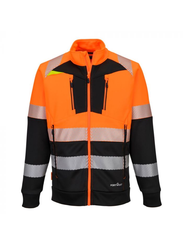 DX4 Hi-Vis Class 1 Funnel Neck Zipped Sweatshirt , 4XL, R, Orange/Black