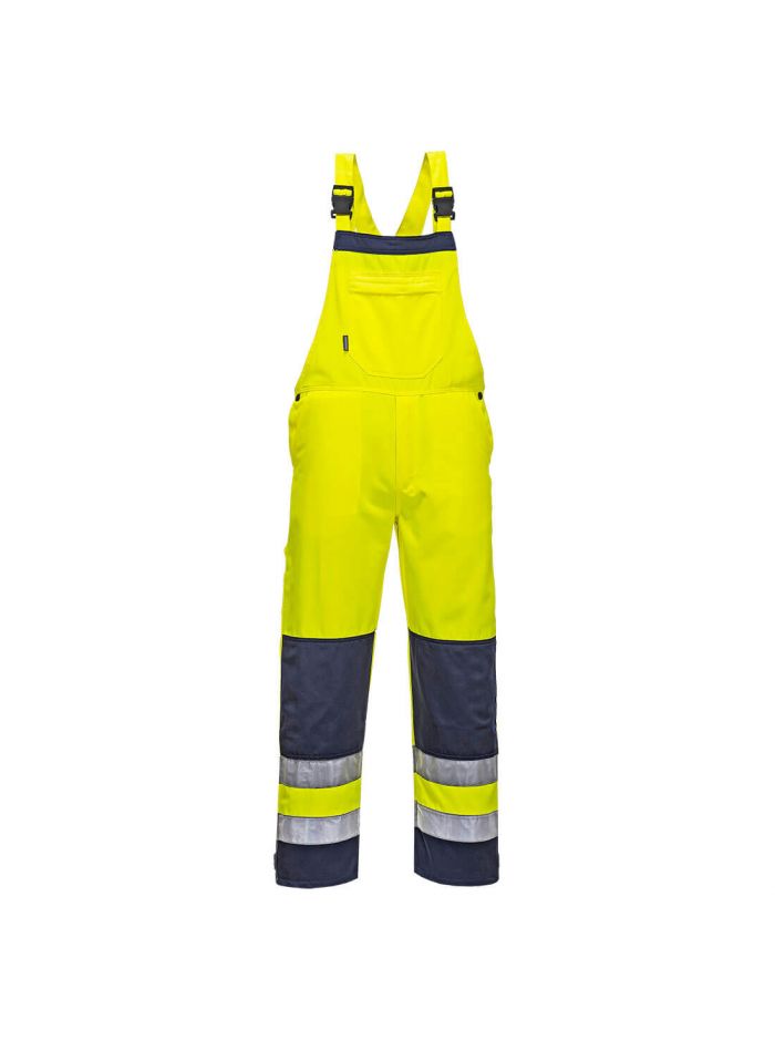 Girona Hi-Vis Contrast Work Bib and Brace, L, R, Yellow/Navy