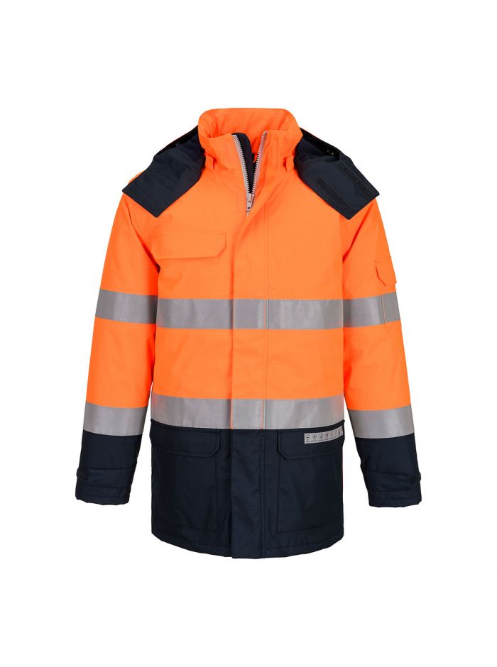 Bizflame Rain+ Hi-Vis Multi-Norm Contrast FR Winter Jacket, L, R, Orange/Navy