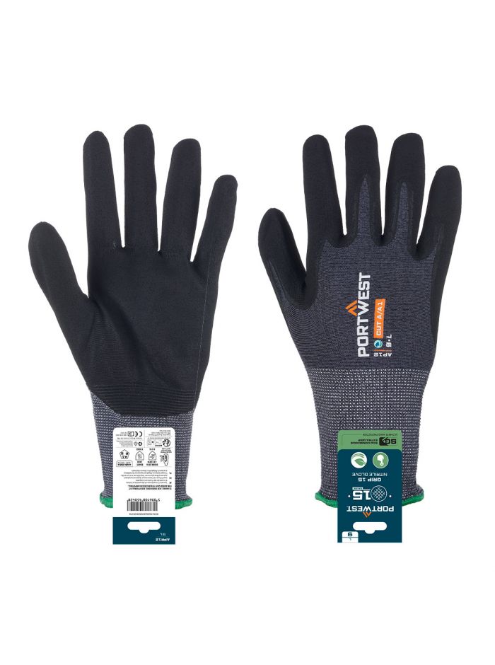 SG Grip 15 Nitrile Glove (Retail), L, R, Grey/Black