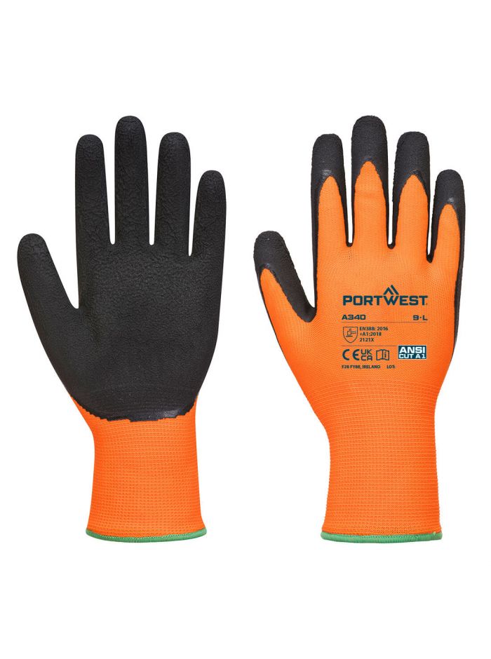 Hi-Vis Grip Glove - Latex, L, , Orange/Black