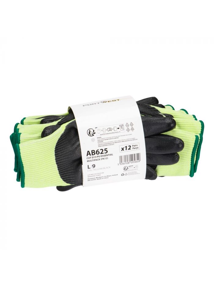 Cut D13 PU Essential Multipack (PK12), L, R, Yellow/Black