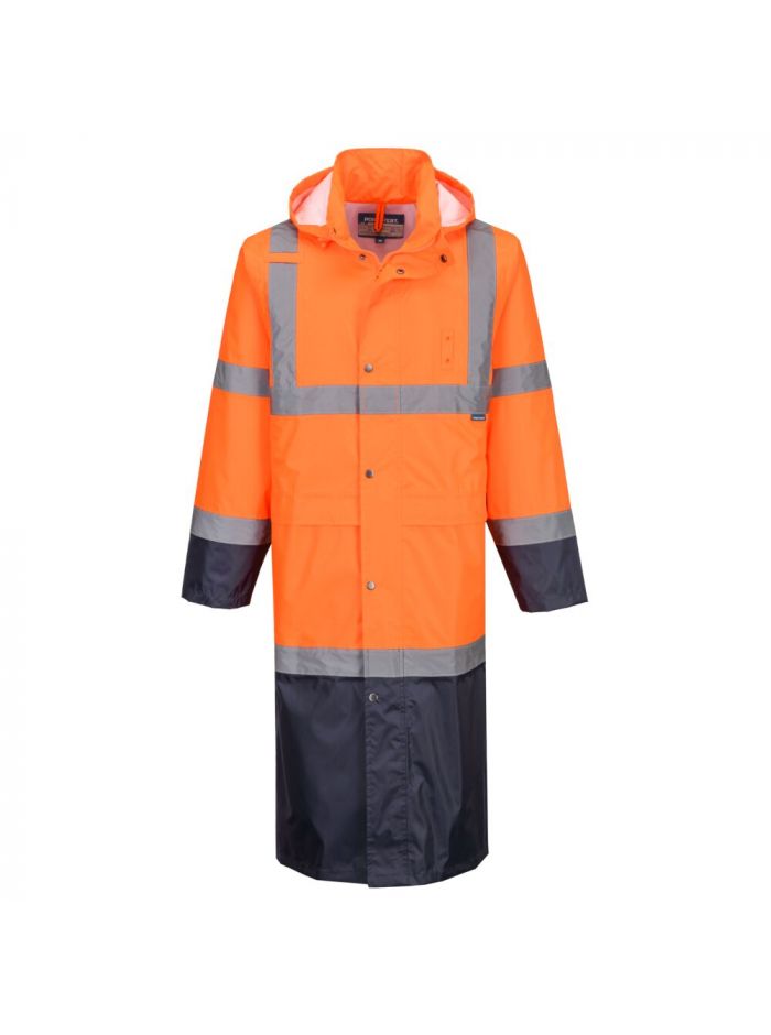 Hi-Vis Contrast Raincoat 122cm, 4XL, R, Orange/Navy