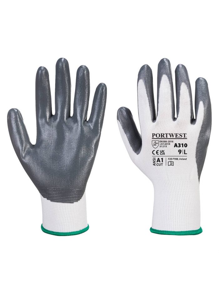 Flexo Grip Nitrile Glove, L, , Grey/White