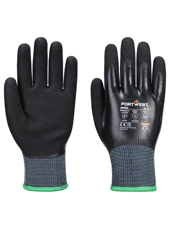 Cold F15 Nitrile Aqua Cut Glove, L, R, Black