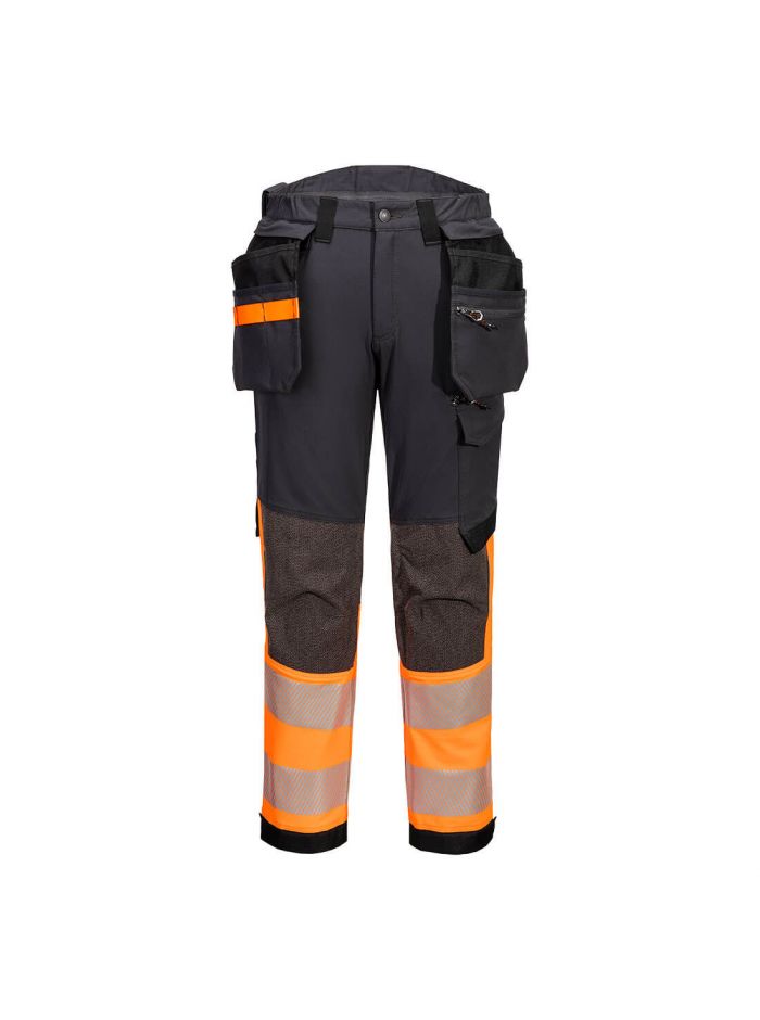 EV4 Hi-Vis Stretch Detachable Holster Class 1 Trousers, 28, R, Orange/Metal Grey